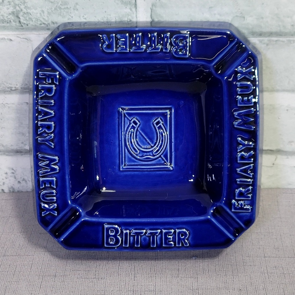 Vintage Friary Meux Bitter Ashtray Cobalt Blue Ceramic Pub Breweriana Man‎ Cave